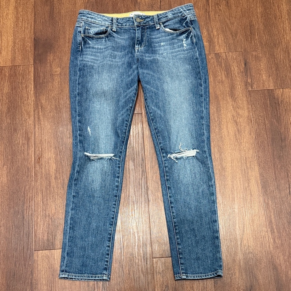 PAIGE Blue Distressed Skinny Jeans